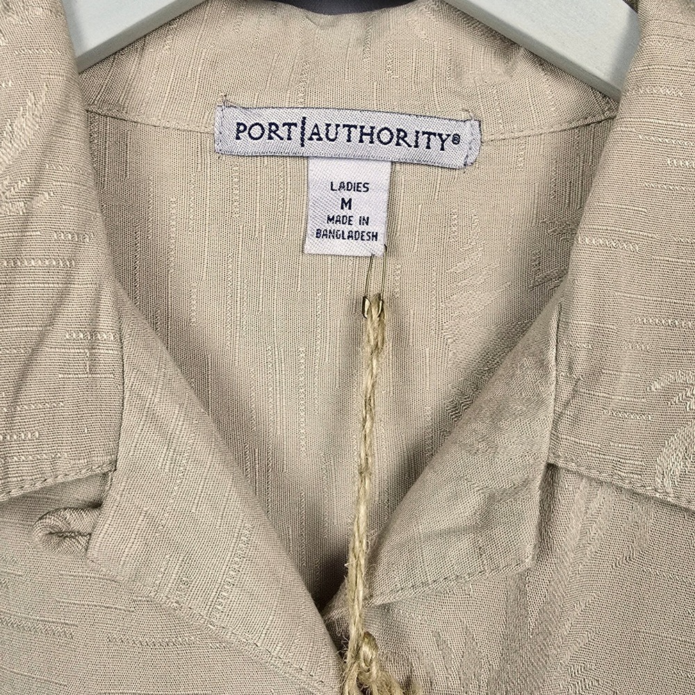 Port Authority Island Series Khaki Button-up Jacquard Shirt Women's Medium NEW - Picture 4 of 8
